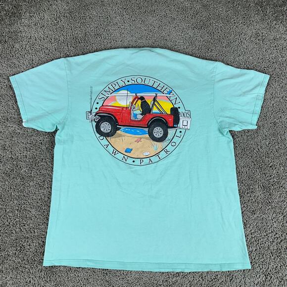 Simply Southern Shirt Mens Large Green Teal Dog Dawn Patrol Beach Casual Preppy* - Picture 1 of 12